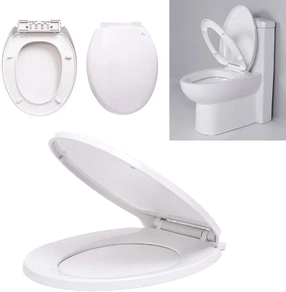 Cellista Toiletbril D-Vorm - Soft Close WC Bril - Antibacteriële Toiletzitting - Quick Release Clip-On - Duroplast Toiletdeksel - 470x365 mm