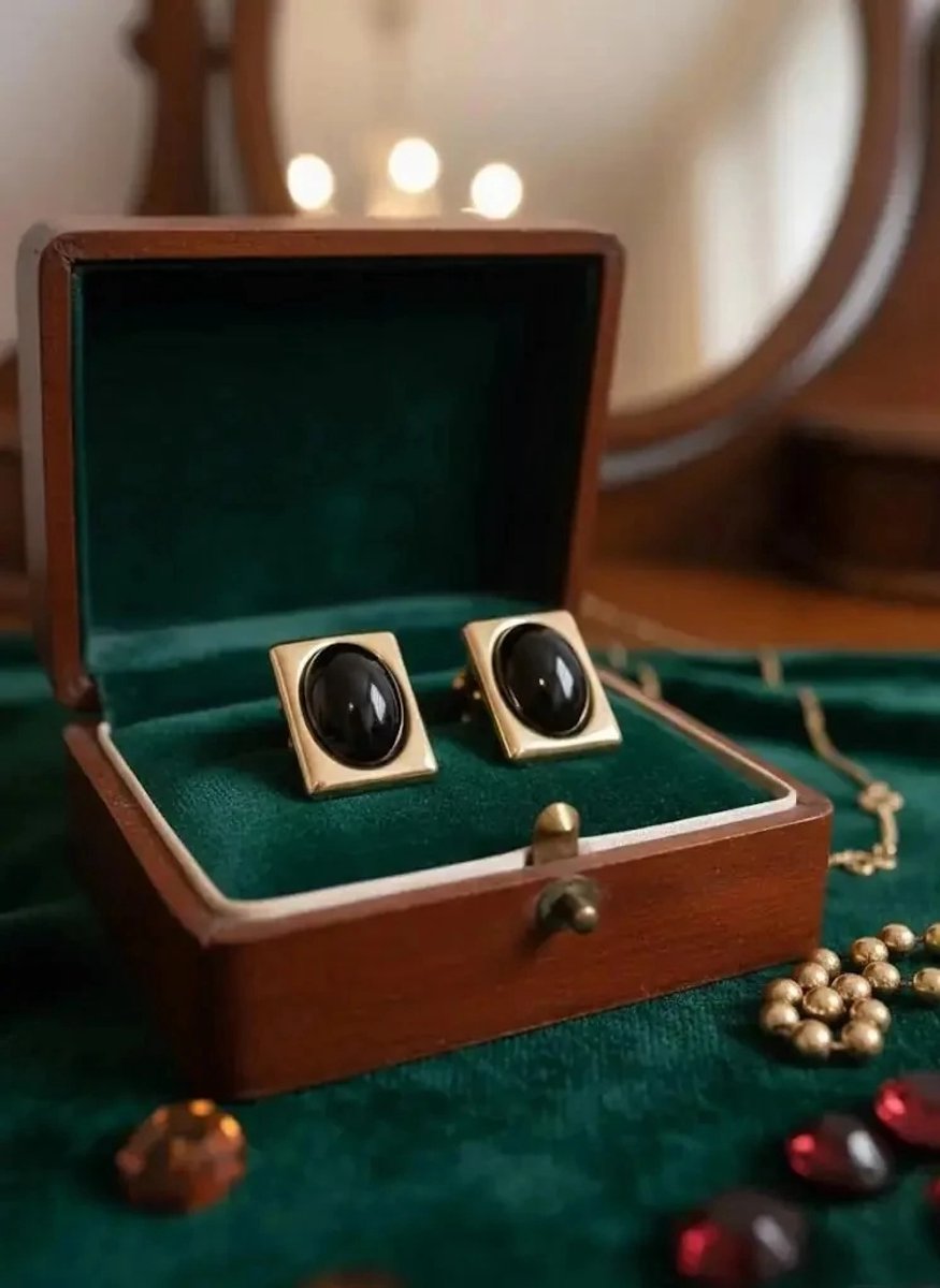 Dorvina Goud en Zwart Kleur Messing Rechthoekig Vintage Dames Oorbellen Sieraad