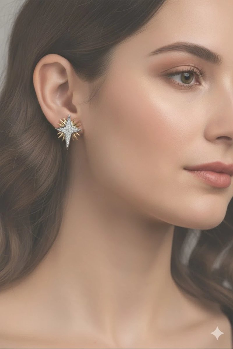 Dorvina Messing Goud Zilverkleurig Kutup Yilidiz Model Dames Oorbellen | Stijlvol en Duurzaam Sieraad, Aksesuar