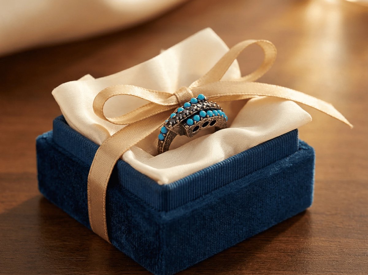 Dorvina Bronzen Sieraad Authentiek Turkoois en Markazit Steen Band Model Vintage Dames Ring
