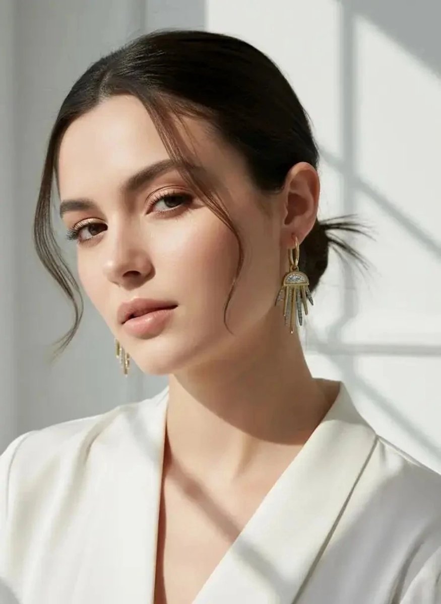 Dorvina Staal Op Verguld VIP Goudkleurig Denizanasi Motifli Speciaal Design Dames Oorbellen