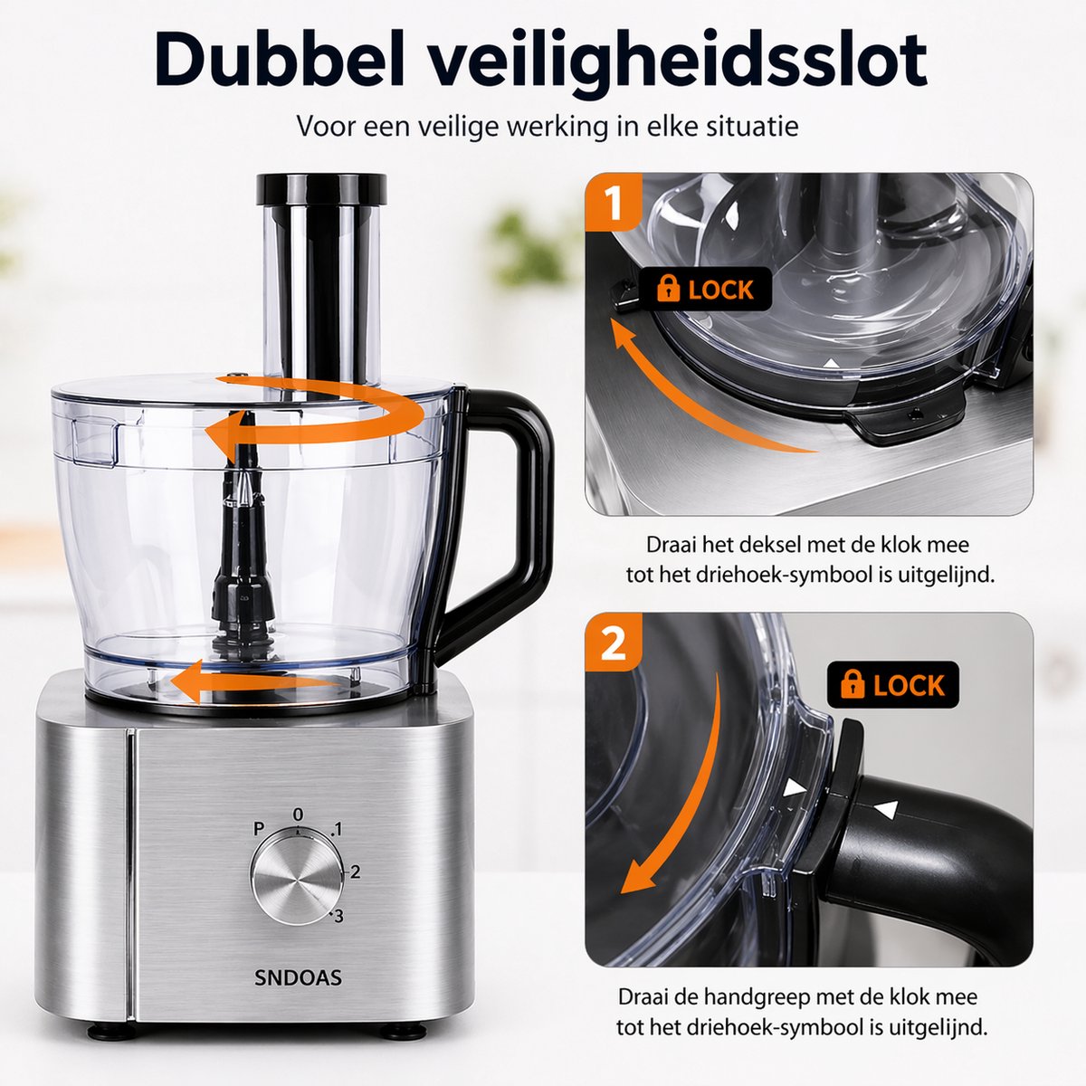 Hennova Keukenmachine - Blender - Mixer - Foodprocessor - Antislip voetjes - Gemakkelijk te gebruiken - Verschillende snelheden - 1100W - Zilver — afbeelding 3