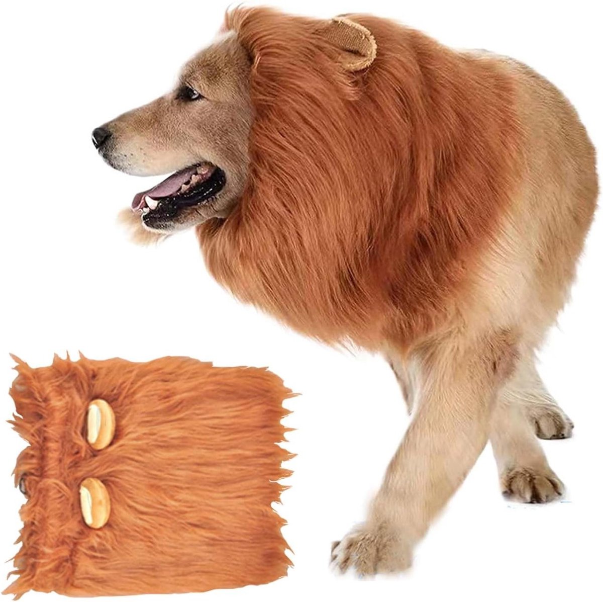Luxe Leeuwenkostuum voor Honden met Oren - Verstelbaar Kostuum voor Halloween, Carnavalsfeesten en Cosplay (L, Rood-Bruin)