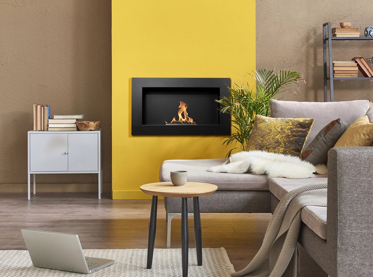 Bio-ethanol haard wand 650x400 zwart mat - moderne wandhaard zonder schoorsteen voor binnen