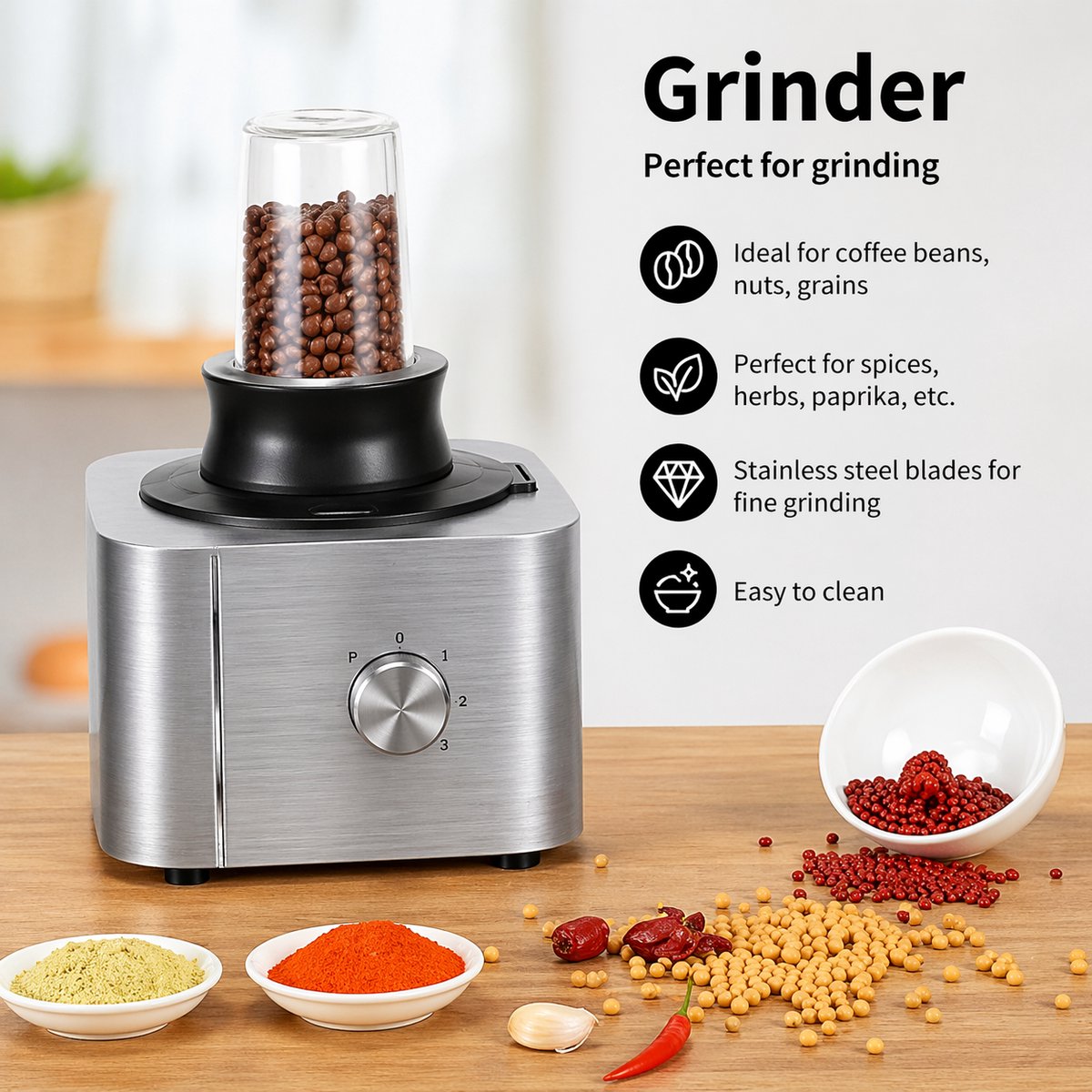 Hennova Keukenmachine - Blender - Mixer - Foodprocessor - Antislip voetjes - Gemakkelijk te gebruiken - Verschillende snelheden - 1100W - Zilver — afbeelding 2