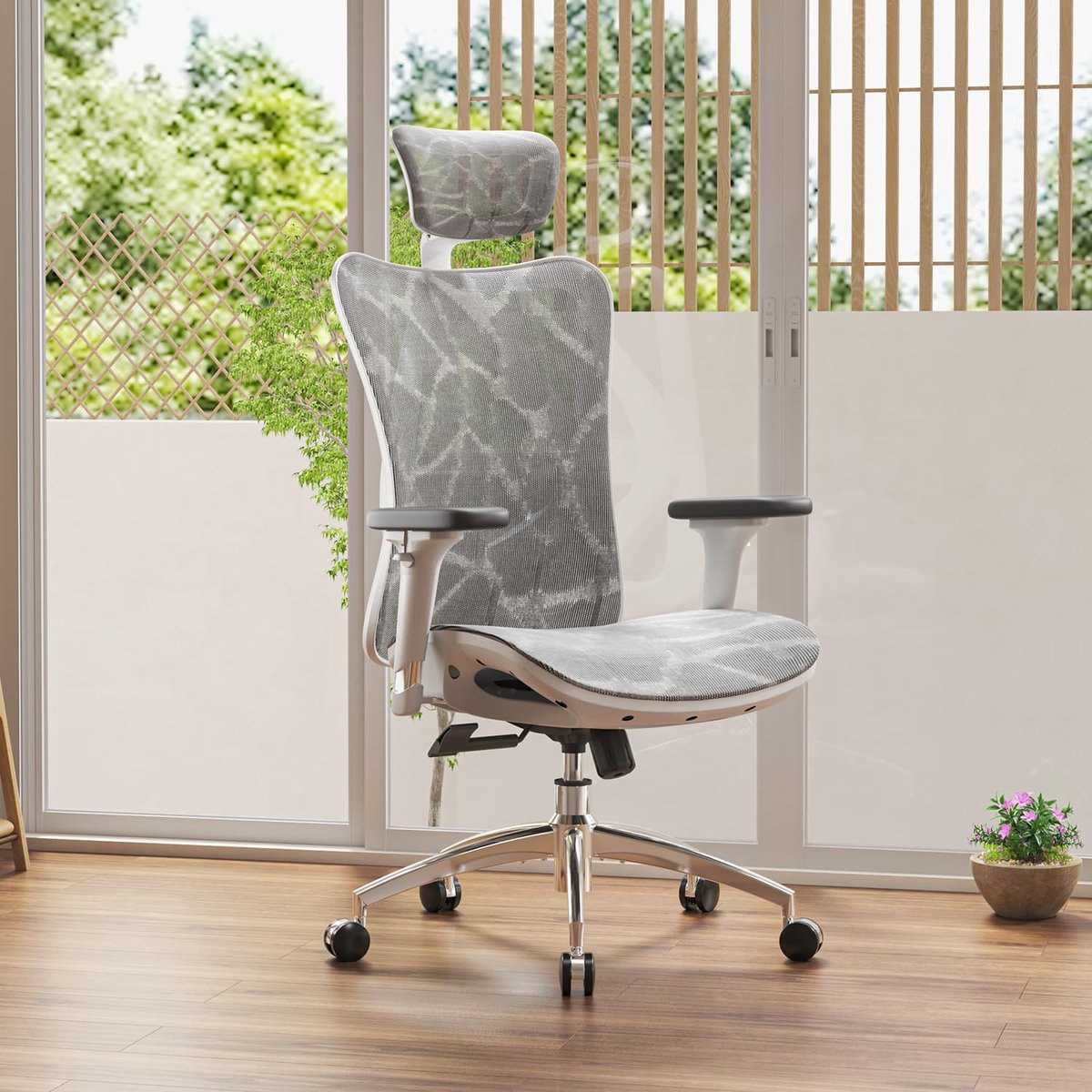 Ergonomische Mesh Bureaustoel met Verstelbare Lendensteun, 3D Armleuningen en Hoge Rugleuning 64×66×123 cm