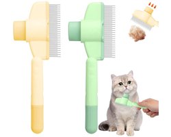 Kattenborstel/Hondenborstel- Zelfreinigende Vachtborstel - Verwijdert Klitten en Haar - Voor Korte en Lange Vacht - Katten- en Hondenverzorging - Huisdieren met Lang/Kort Haar - Geel en Groen - 18 cm - 2 stuks