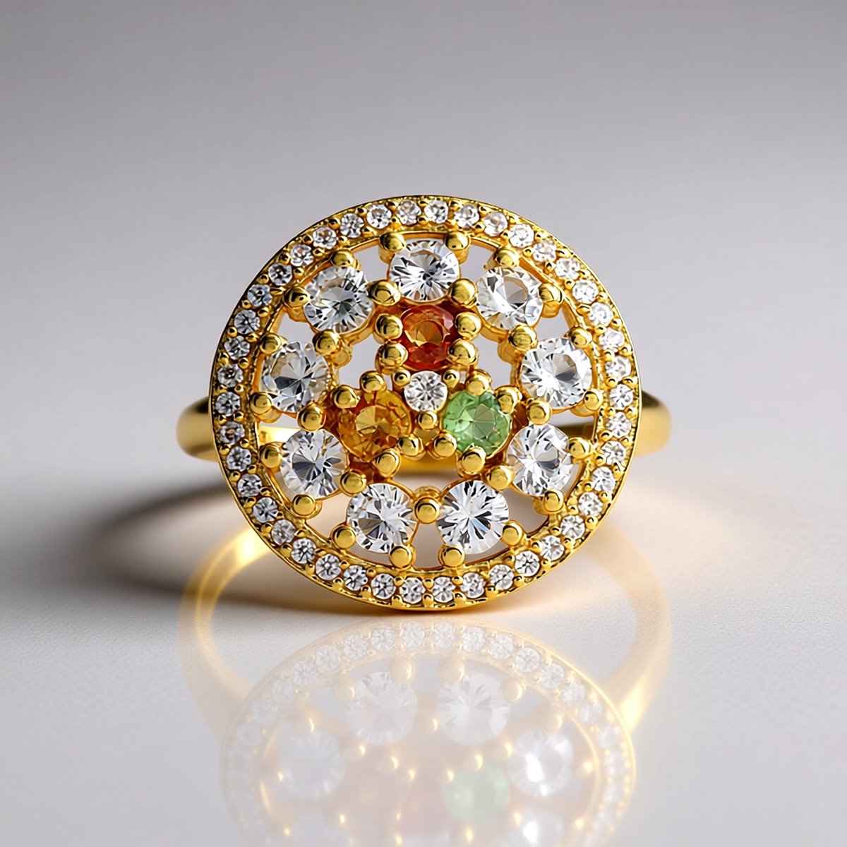 Cavill - Elegante Damesring 925 Sterling Zilver met Gouden Plating - Witte Saffier 1,345 ct & Zirkonia - Ronde Briljant Slijpsel