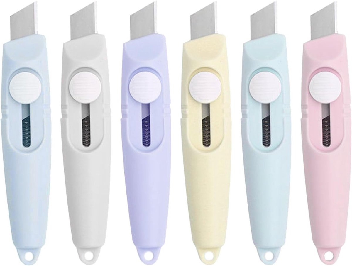 Set van 6 Uittrekbare Dozen Snijders met Ergonomische Handgreep voor Veilig Papieren Snijden en Dozen Openen, Diverse Kleuren