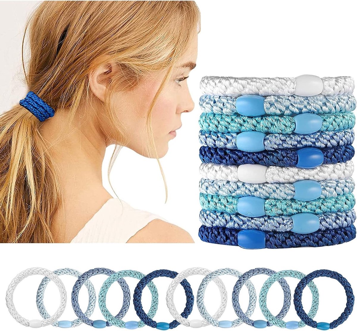 Elastische Haartjes voor Meisjes - Dikke Krullende Haarbanden zonder Metaal, Ideaal voor Ponytails en Vlechten (Verpakking van 20)