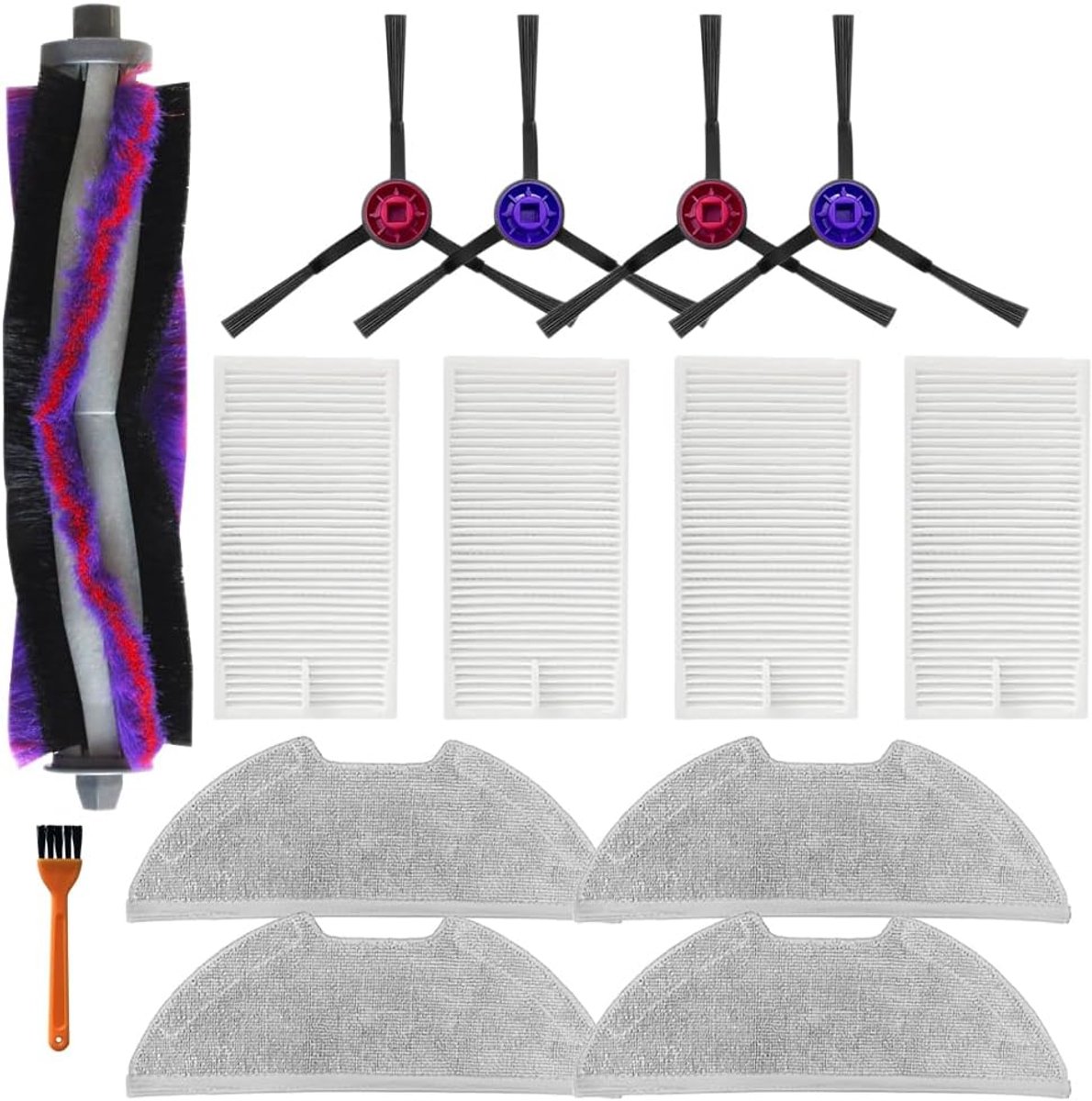 Vervangingsonderdelen Geschikt voor E10s robotstofzuigers, waaronder 1 hoofdborstel, 2 HEPA-filters, 2 dweilpads en 4 zijborstels (kleine borstels niet inbegrepen).