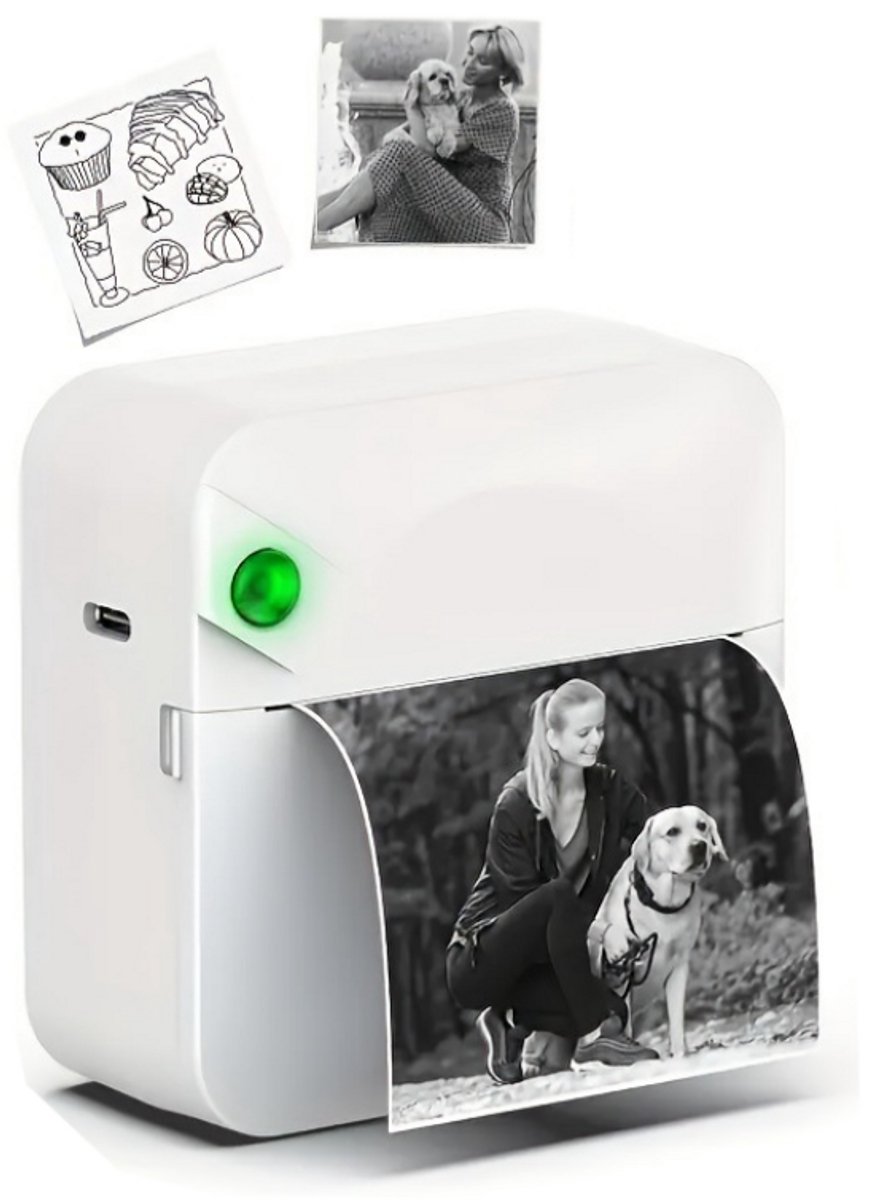 Wit Mini fotoprinter - Draadloos - Compact & handig - Voor telefoon afdrukken
