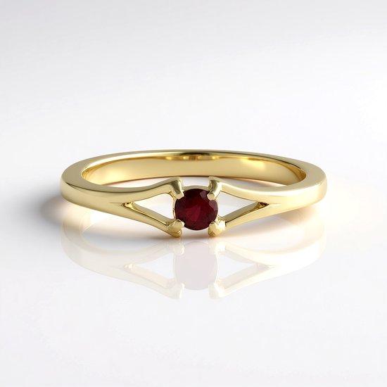 Cavill - Gouden ring 9K geelgoud met 0,139 ct rode spinel uit Tanzania - Ronde briljant geslepen edelsteen - Elegante minimalistische sieraden dames