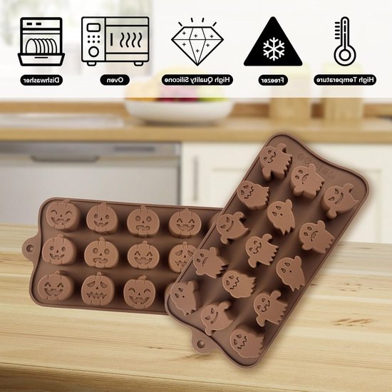 Set van 2 Siliconen Bakvormen voor Halloween Taarten, Koekjes, Muffins en Chocolade - Ideaal voor DIY Bakprojecten en Creatieve Snoepjes van Merkloos — afbeelding 2