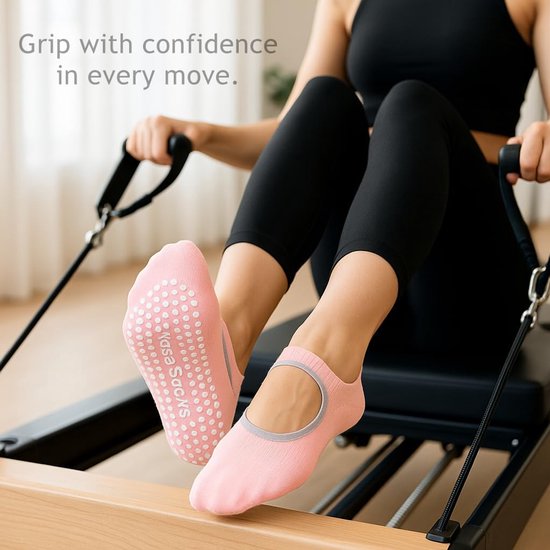 4 Paar - Dames Antislip Yoga & Pilates Gripsokken - Ademend Polyester Sokken - Voor Binnen Gebruik - Voor Ballet, Dans, Fitness & Dagelijkse Workouts - 4 Verschillende Kleuren van Merkloos — afbeelding 4