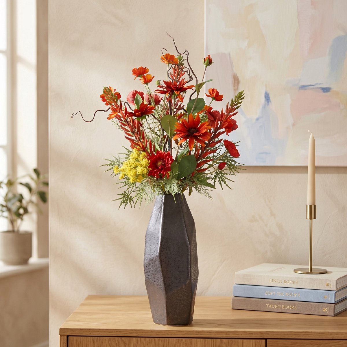 maxifleur Kunstplanten Handgebonden Kunstboeket Nora Lisbon 85cm Rood