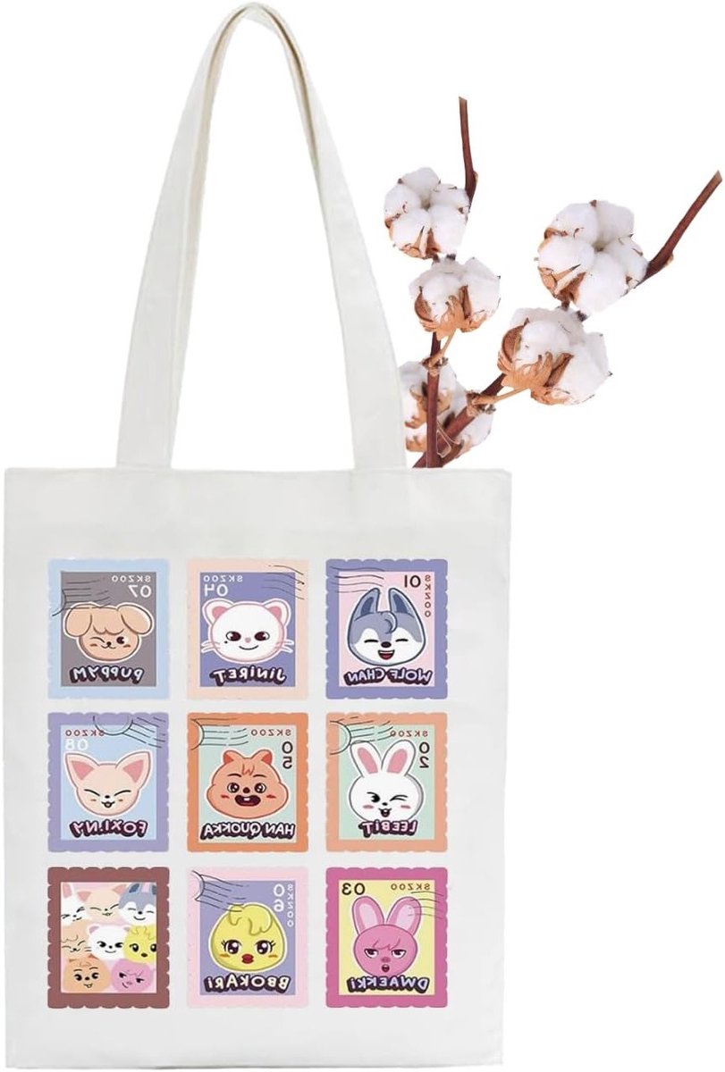 Stijlvolle Fabric Bag voor Stray Kids Fans, Geschikt voor Winkelen, Reizen en als Cadeau, Handzaam Ontwerp in Wit