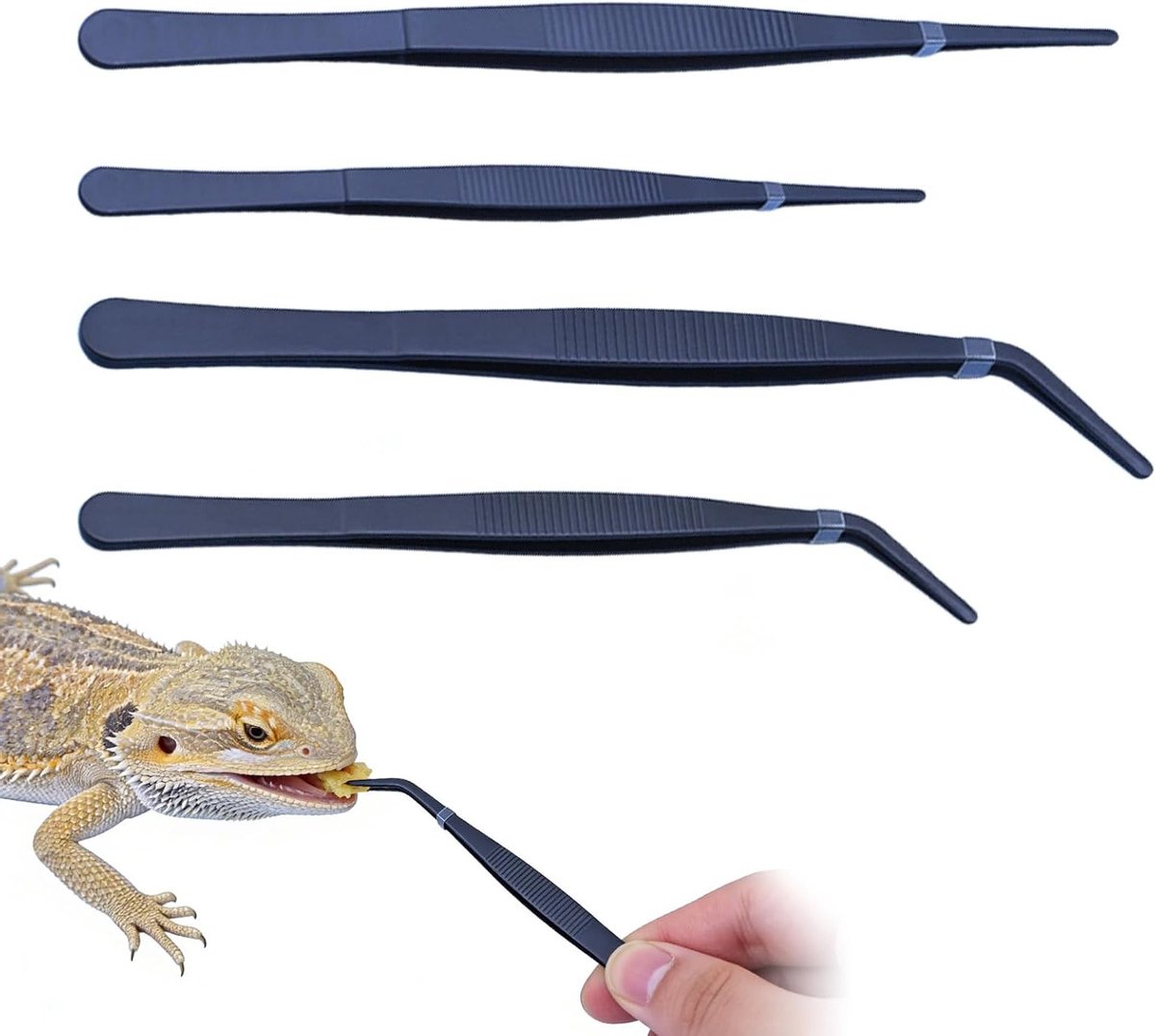 Set van 4 lange pincetten voor aquarium en terrarium, recht en gebogen, ideaal voor planten, koralen en reptielenvoer, hoogwaardig en duurzaam