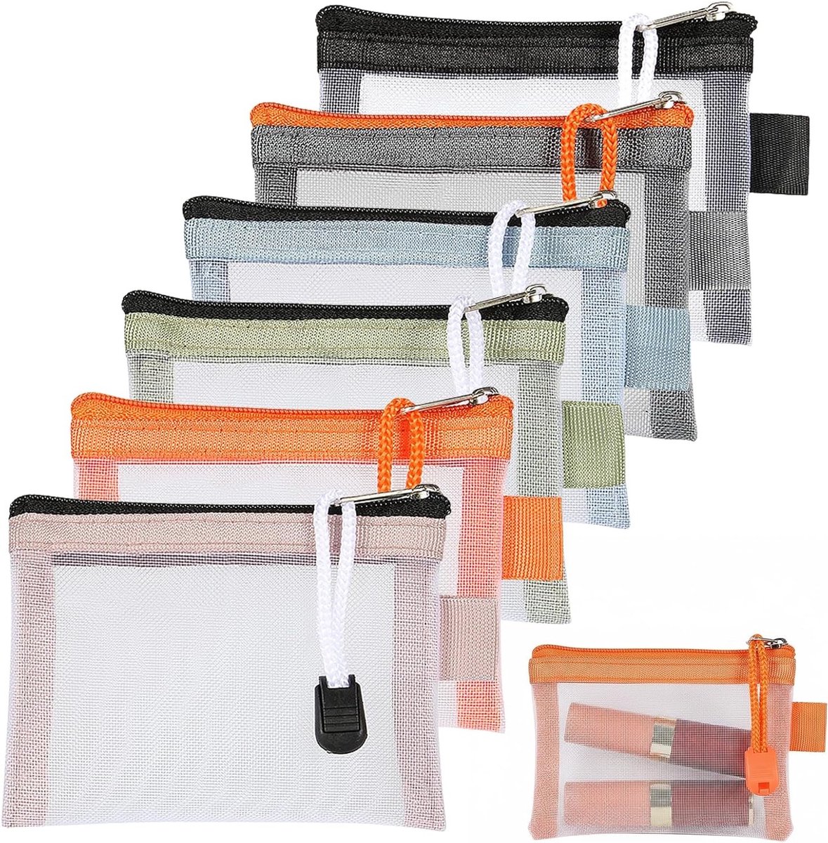 Cosmetische Tas Set met Hartjesprint - 6 Stuks Make-up Tassen voor Lippenstift en Oordopjes, Ideaal voor Reizen en Organisatie