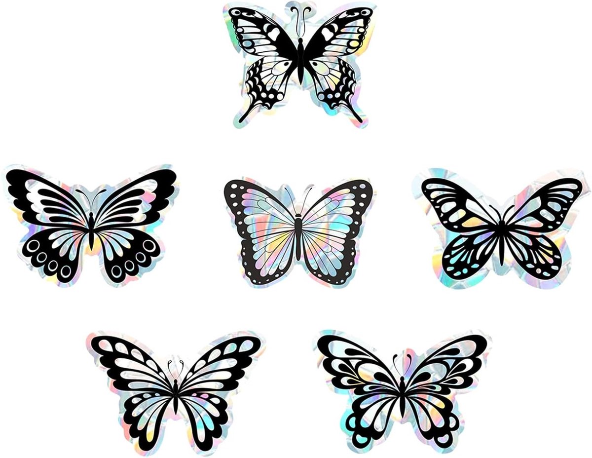Set van 6 Raamstickers in Vlinder Vorm - Niet-Plakkende Regenboog Prismatische Zonvangers voor Raamdecoratie en Vogels
