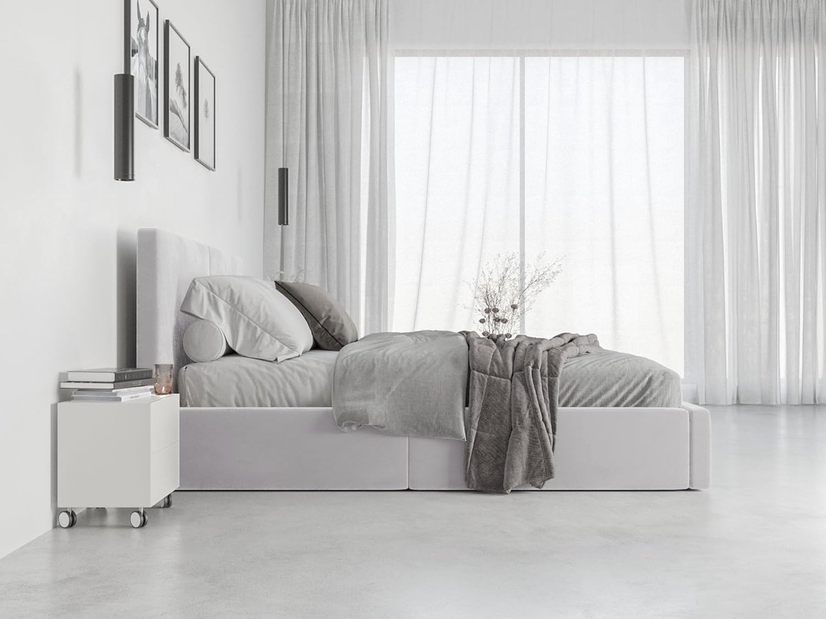 Gestoffeerd Tweepersoonsbed - Bedframe Slaapkamerbed - Comfortabel Slapen - Geïntegreerde Opbergruimte - 120x200 - Lichtgrijs