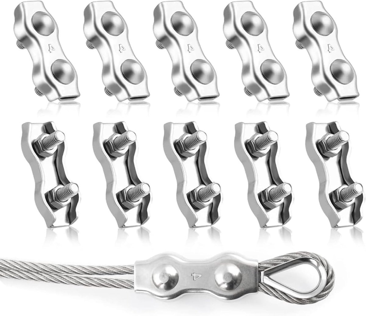 Duplex Klemmen voor Staal Kabels - Set van 10, Geschikt voor 4mm Kabels, Ideaal voor Waslijnen en Tentbevestigingen