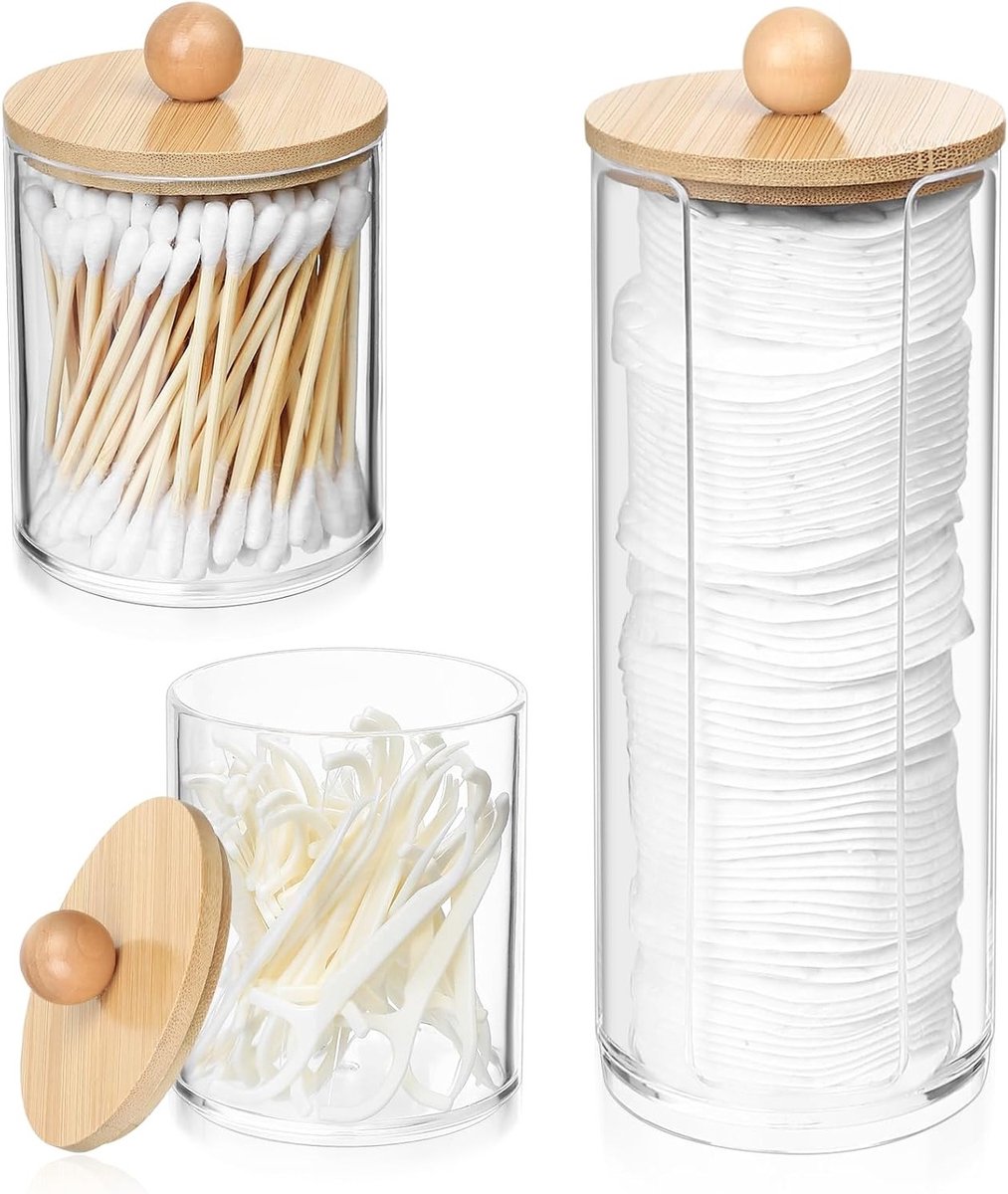 Praktische Opbergdoos voor Wattenstaafjes en Wattenbollen met Bamboedeckel voor Badkamer, Organisatie en Hygiëne
