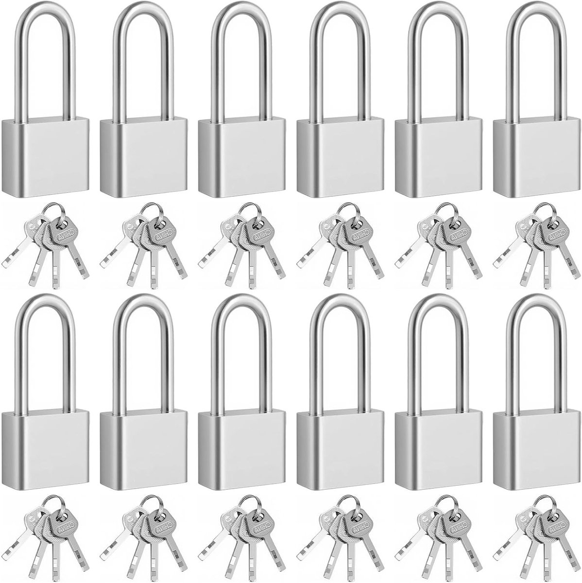 12 Stuks Lange Sluitpadlocks, Robuuste Hangsloten met Sleutels voor Poorten, Garages en Schuren, Weerbestendig en Veilig voor Buitengebruik