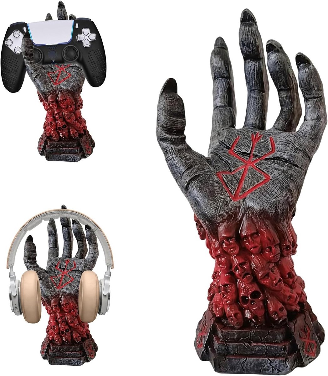Stijlvolle Stand voor Hoofdtelefoon en Controller in Rood/Zwart Gradient Resin, Perfect voor Gamers en PS5/Xbox Accessoires