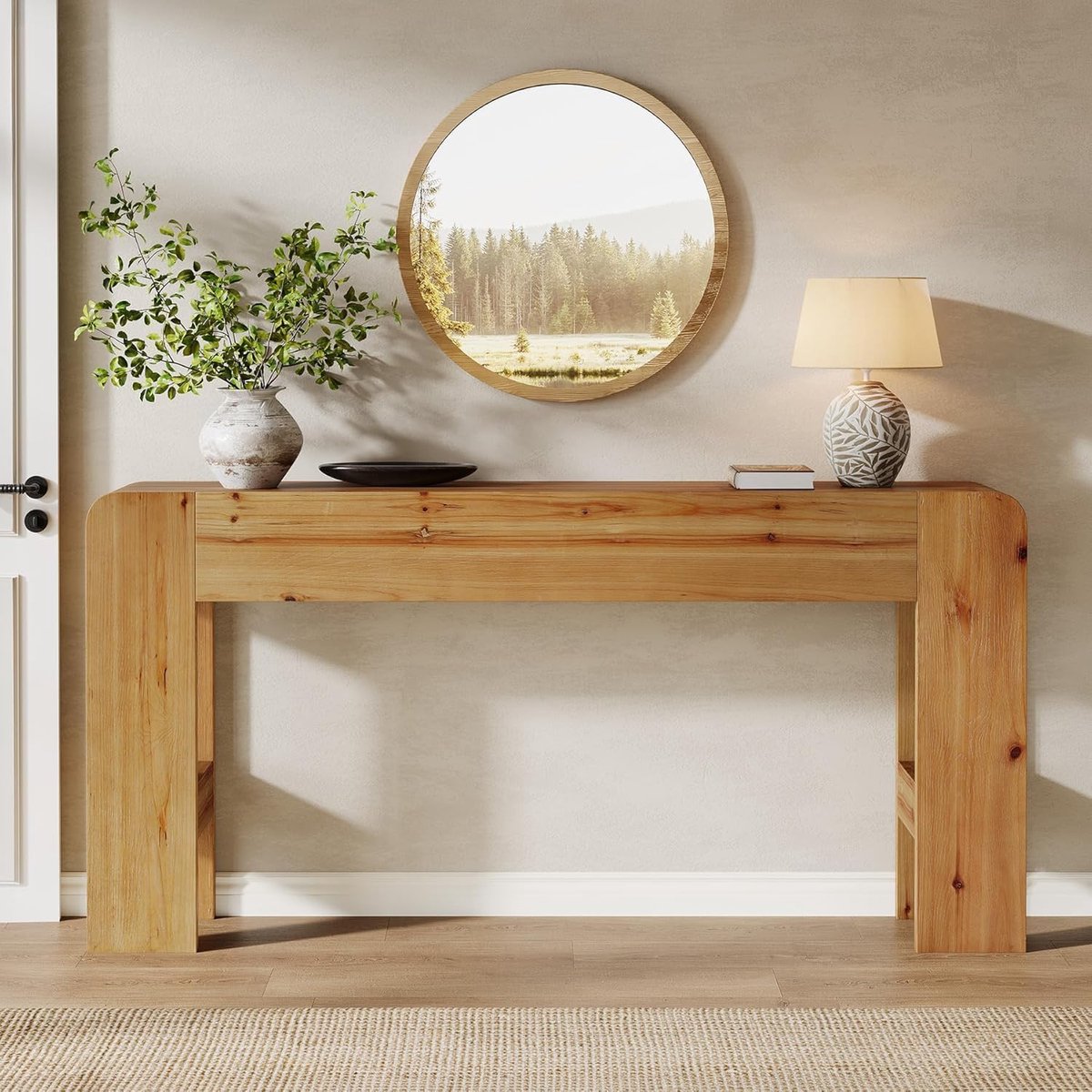 Tribesigns Consoletafe - lange Sidetable - Naturel - 160 x 30 x 80 cm - landelijke stijl Console Tafel voor achter de bank in de hal, woonkamer of foyer, naturel hout