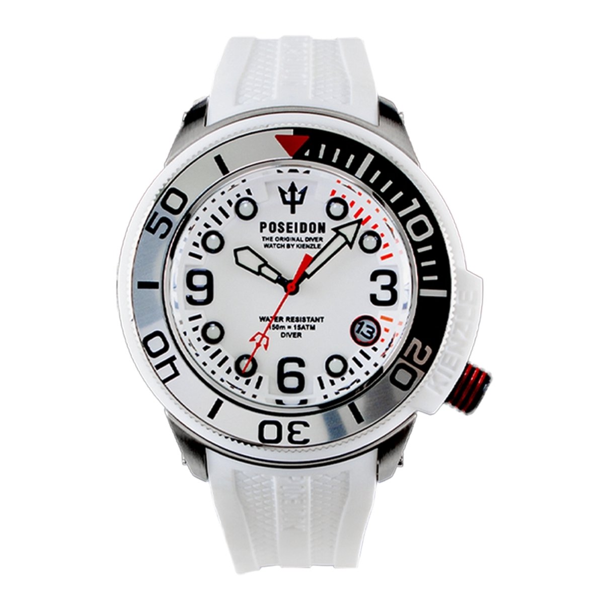 KIENZLE Horloge - Poseidon24 - Quarz UP710 - Waterdicht tot 15 ATM - Wijzweplaat en Polsband Wit