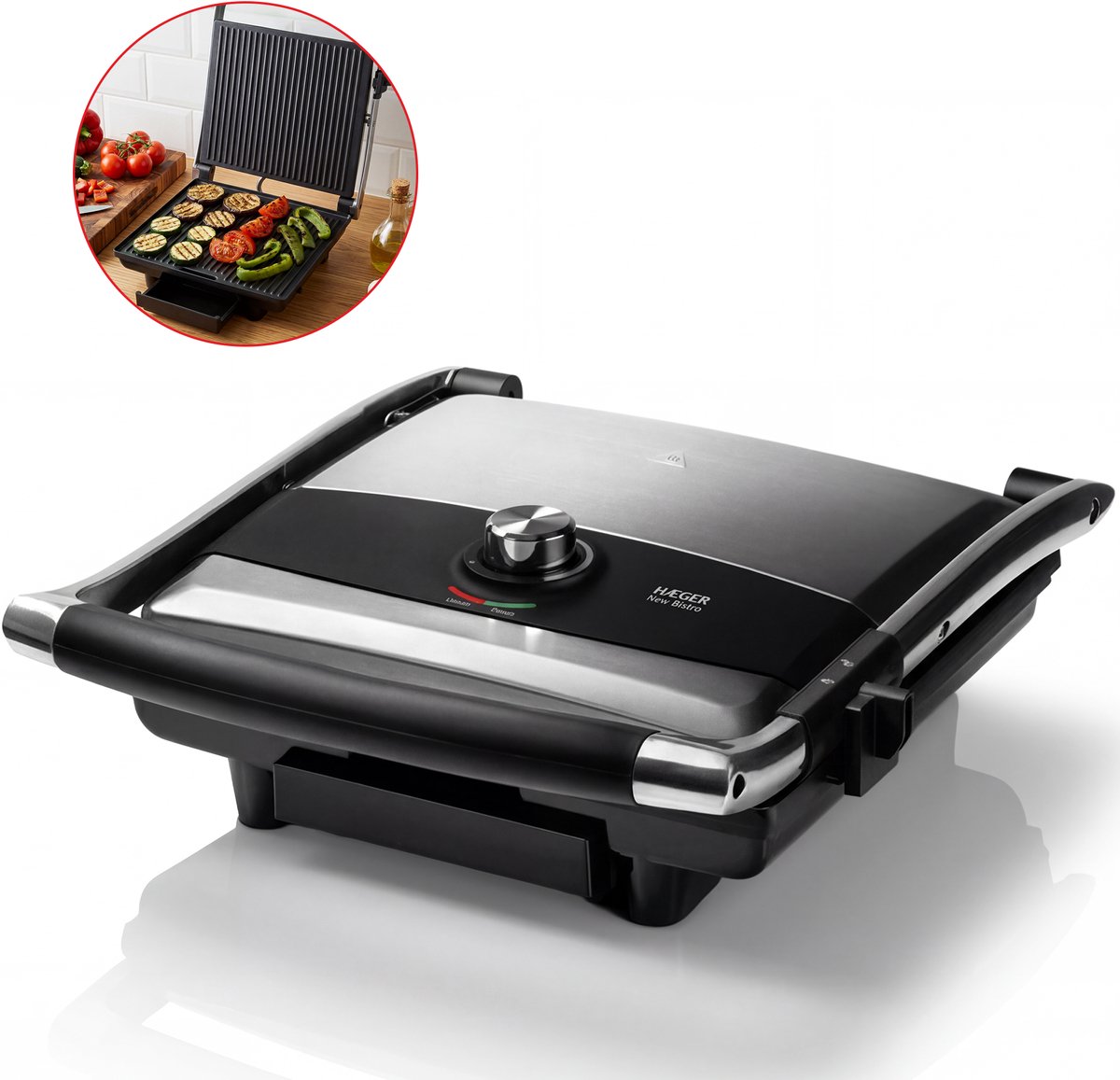Haeger New Bistro Contactgrill - 2000W - XXL 27x30 cm - Tosti Apparaat - Grill Apparaat - Tosti Ijzer - Panini - RVS