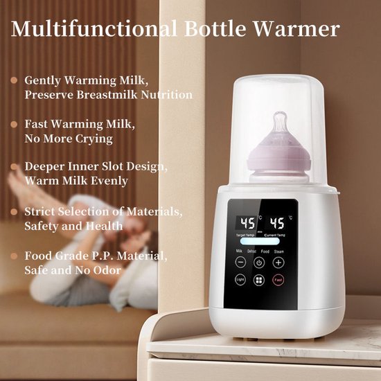 flessenwarmer draadloos-3-in-1 babyflesverwarmer wit - Ontdooien, steriliseren, temperatuurregeling - LED, nachtlampje - Voor moedermelk, flesvoeding & voedsel van Merkloos — afbeelding 3