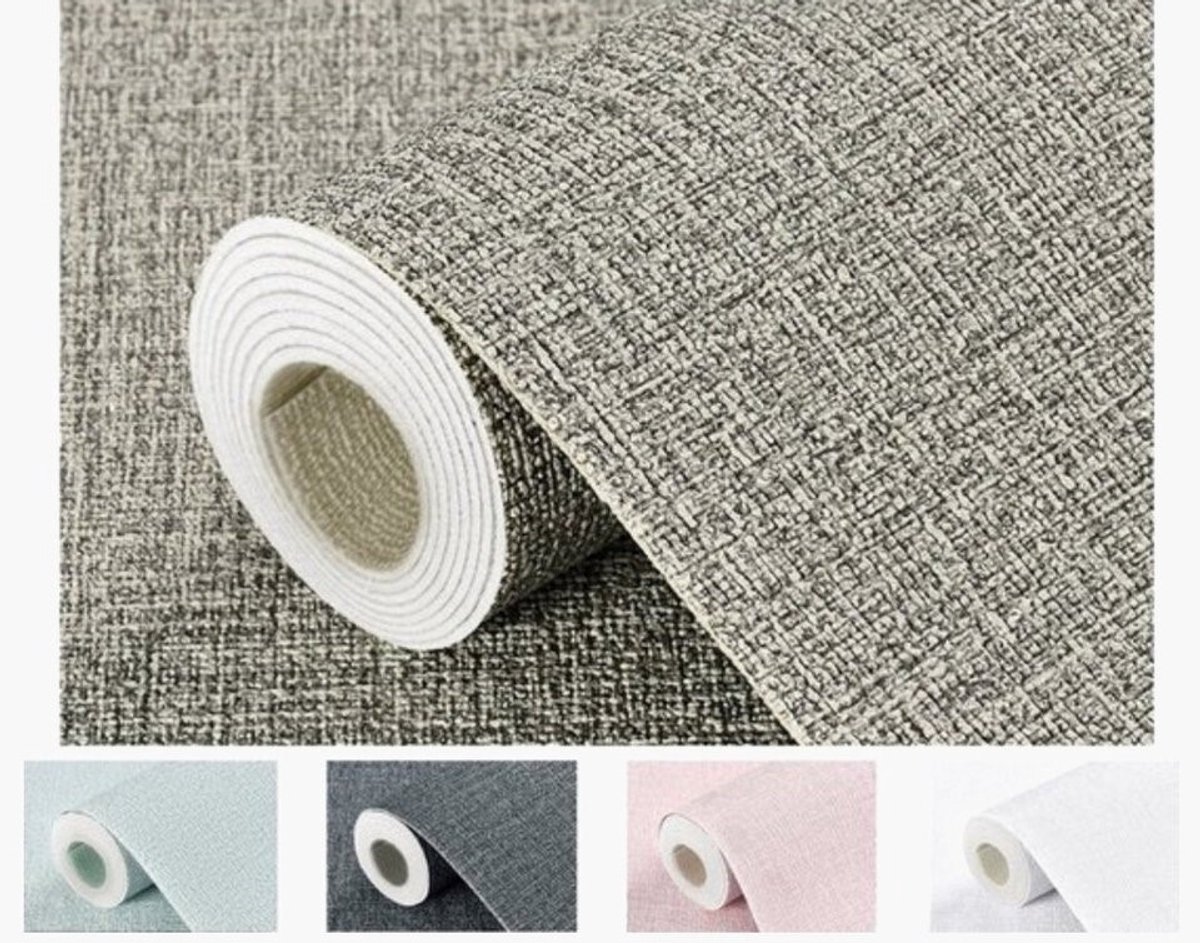 Mogi Products -Isolerend Behang -Zelfklevend Behang voor Woonkamer & Slaapkamer - ± 2 mm Dik en Waterbestendig-Linnenstructuur Lichtgrijs- Isolatie behang