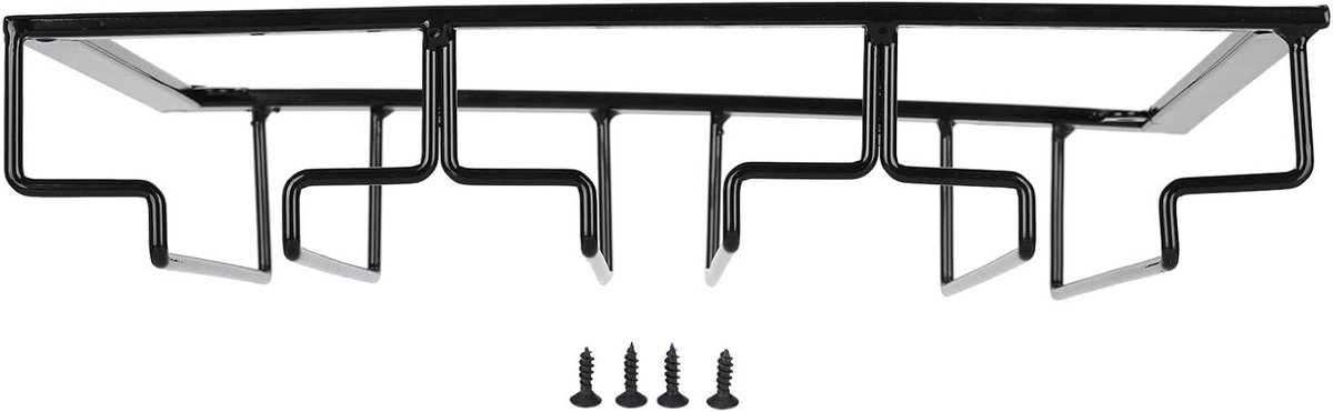 Onderkast Glazenhouder voor Wijn - Metalen Organizer voor Stemware en Glazenopslag in Keuken of Bar (3 slots, 30 cm lang, 22,5 cm breed, zwart)
