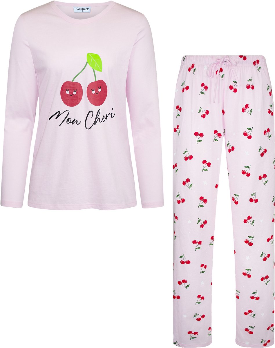 GAUBERT ® Essential Dames Pyjama Lange Mouw - Broek met Zakken - Premium Gekamd Katoen - Mon Cheri - Roze - GB-2810 Lange Mouw Pyjama, Roze, Mon Cheri