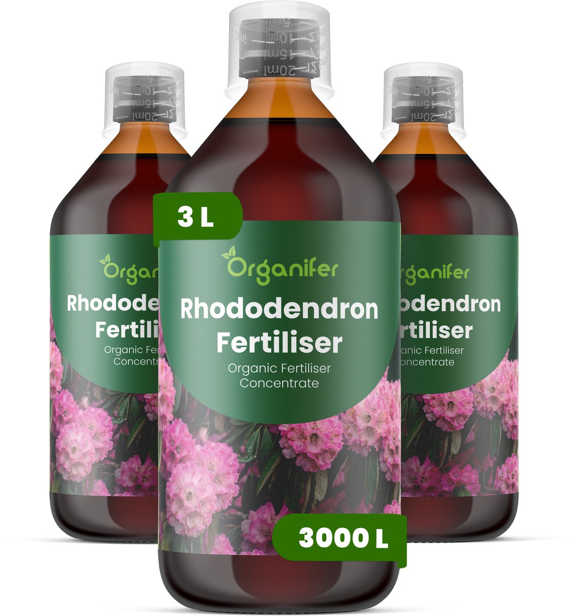 Vloeibare Meststof Voor Rododendron 3X1 L Voor 3000 L - Npk 2-1-8 - Ondersteunt Evenwichtige Groei Bij Rododendrons - Geschikt Voor Borders - Bosplantsoen En Potten - Verbetert Bladkleur - Stevigheid En Seizoensvitaliteit - Organifer