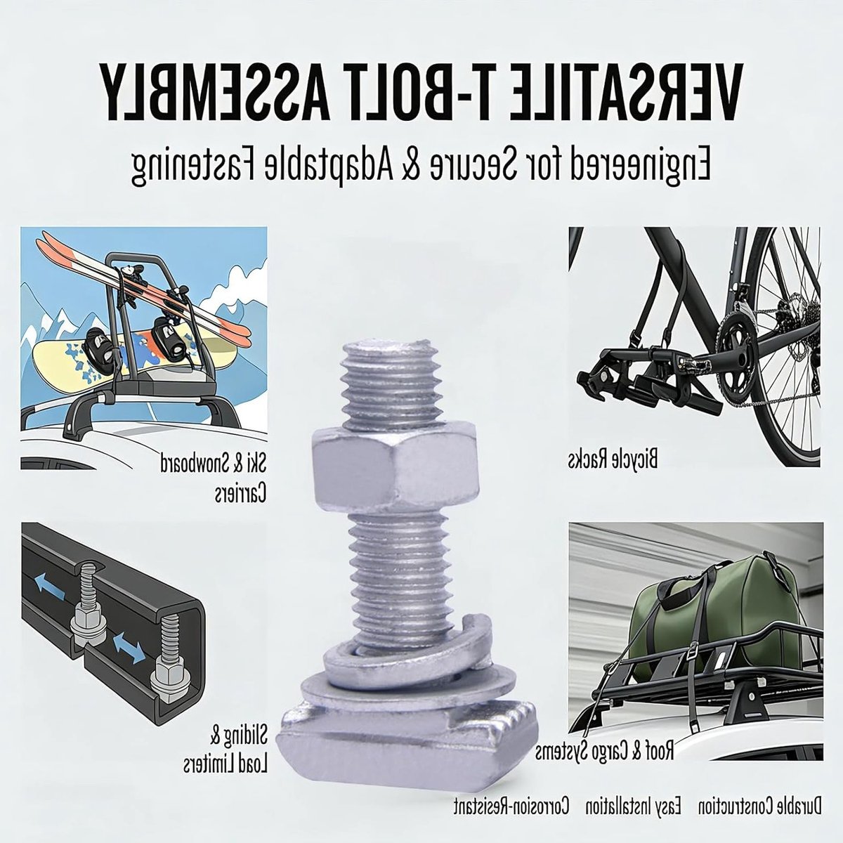 SnelShoppen - 8 Stuks T-groef Adapters, M12 RVS T-groefstenen voor Fietsen, Dakdragers, Ski-uitrusting en Lastbeperkingen thumbnail 6