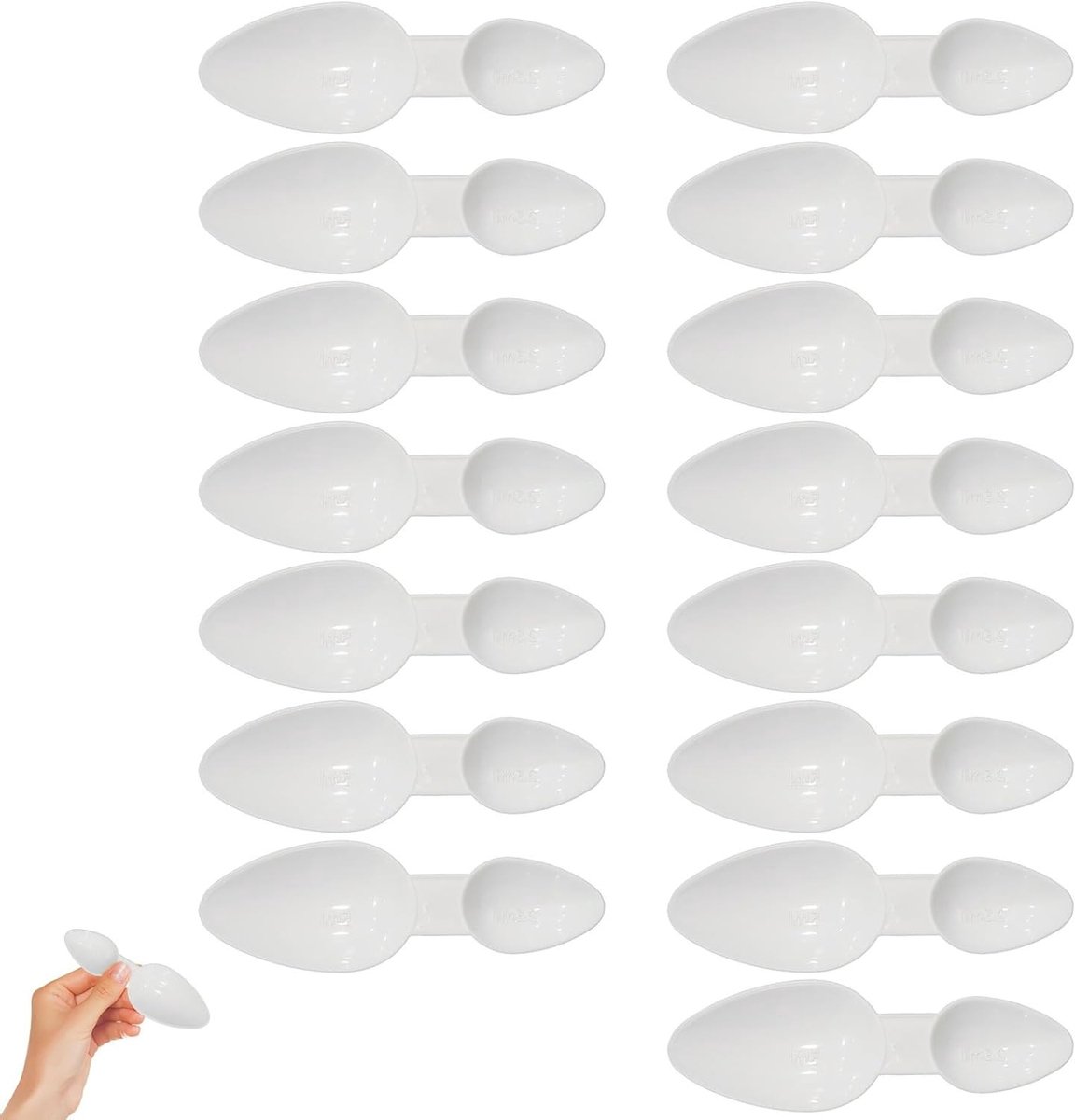 Set van 15 Dubbelzijdige Plastic Lepels 2ml/5ml voor Medicijnen, Eiwitpoeder, Koffie en Vloeistoffen, Precisie Keukenhulpmiddelen