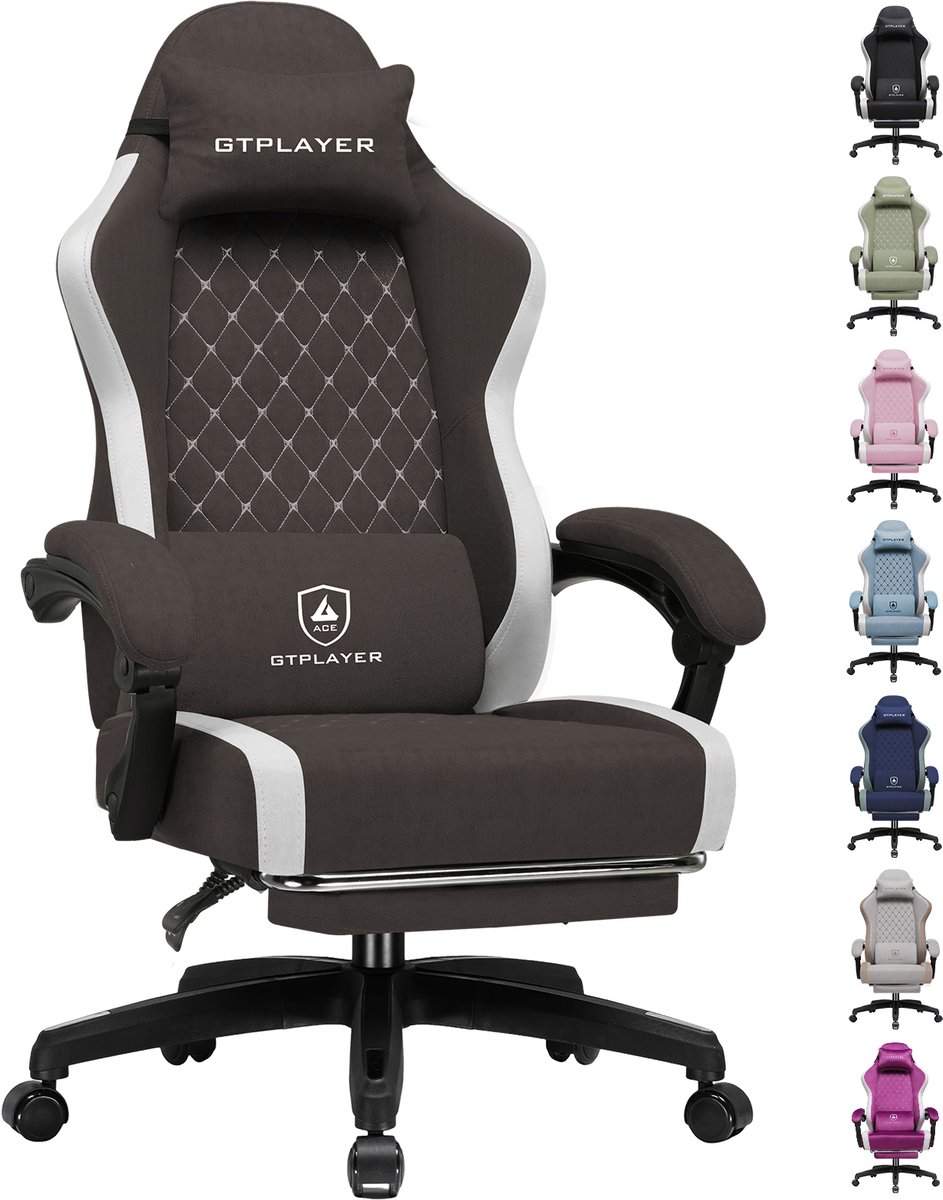 GTPLAYER - Gaming Stoel - Ergonomisch met Ademende Stof en Voetensteun - Bruin