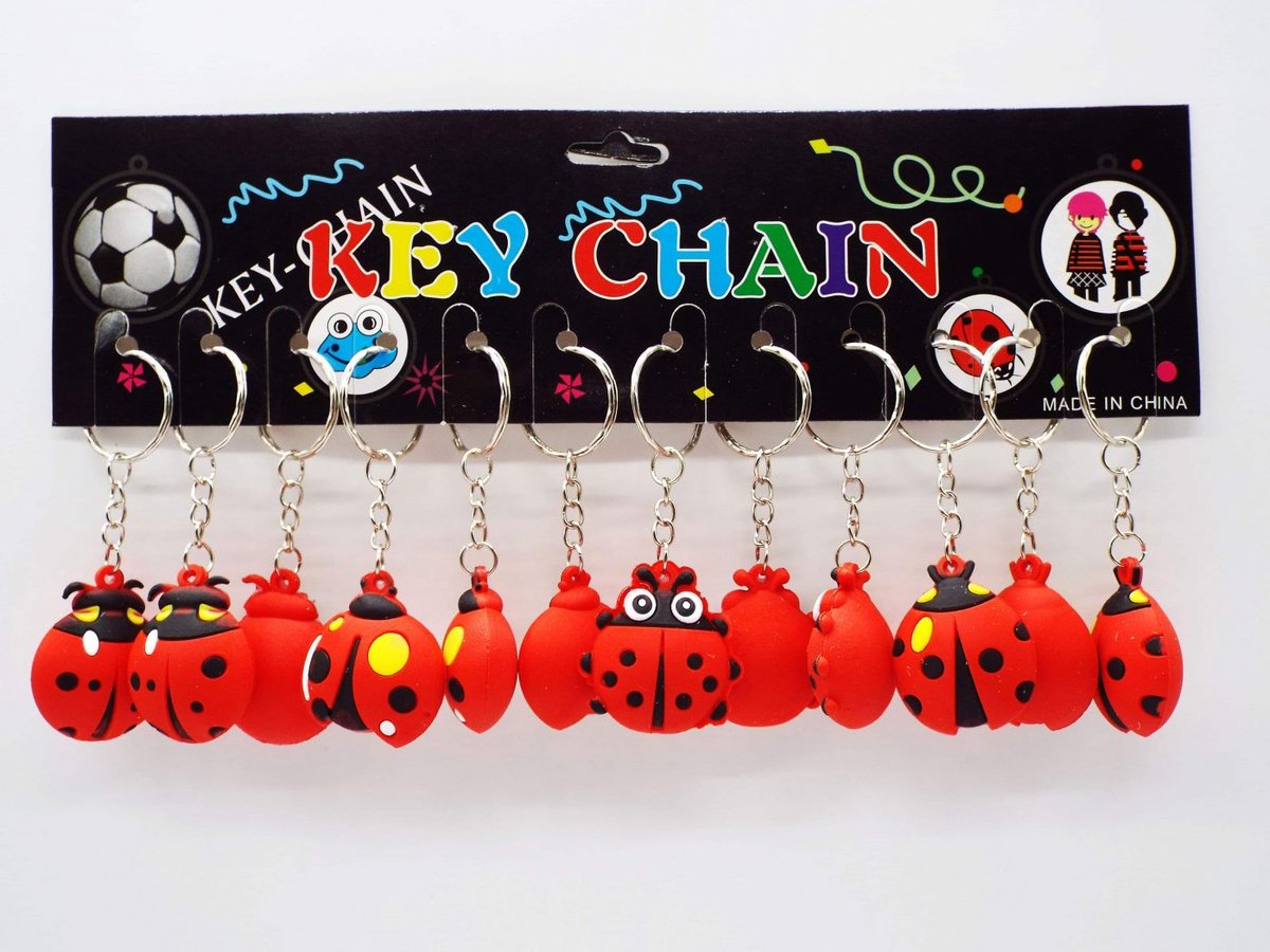 12x Lieveheersbeestje Traktatie Set - Uitdeelcadeautjes Kinderfeestje 3d sleutelhangers - Symbool tegen Zinloos Geweld - Voordelig Voordeelpakket van 12 Sleutelhangers