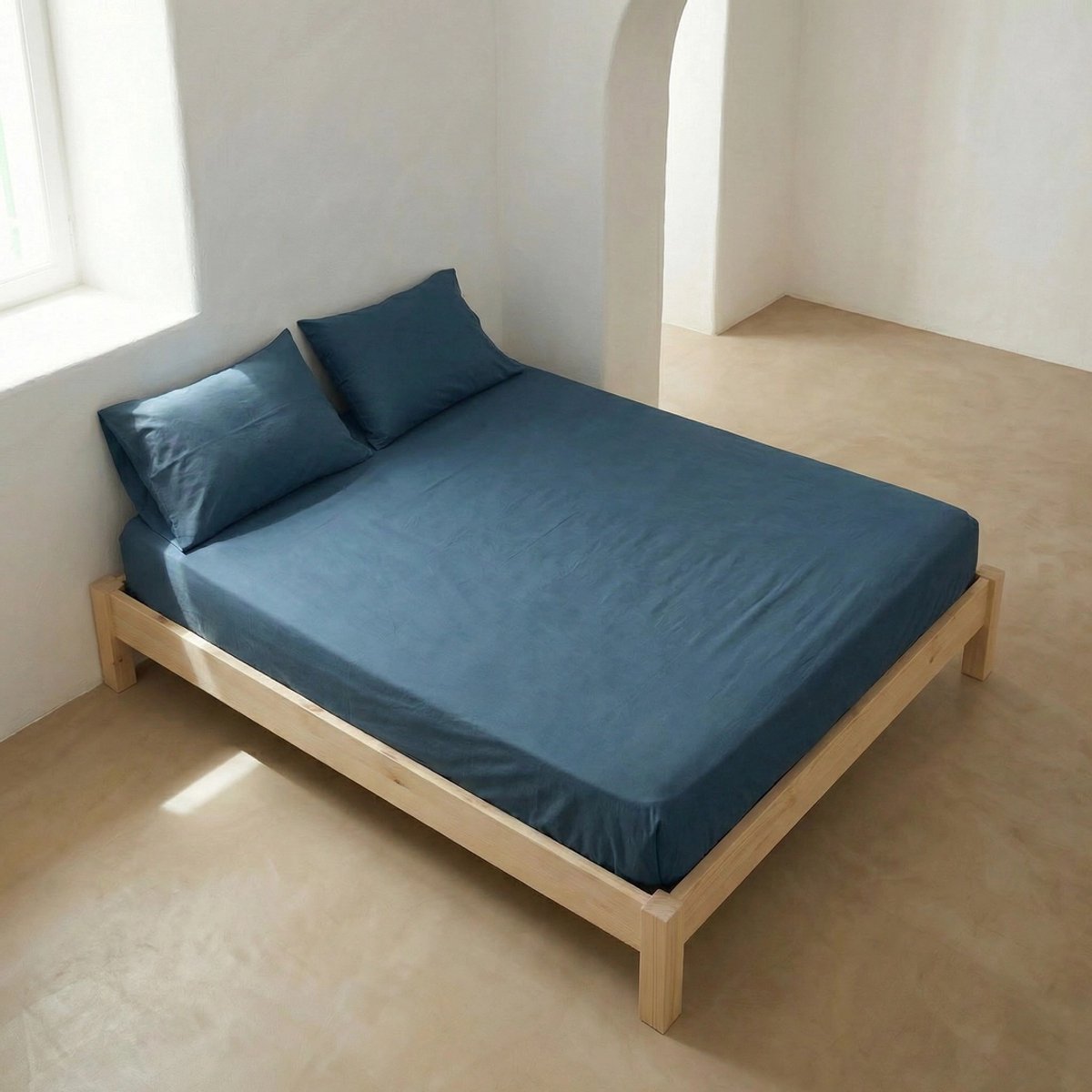 GAMUSI Hoeslaken 100% Katoen – Blauw – 140x200x30 cm – Elastisch Hoeslaken – Zacht & Ademend – 144 TC – Perfecte Pasvorm