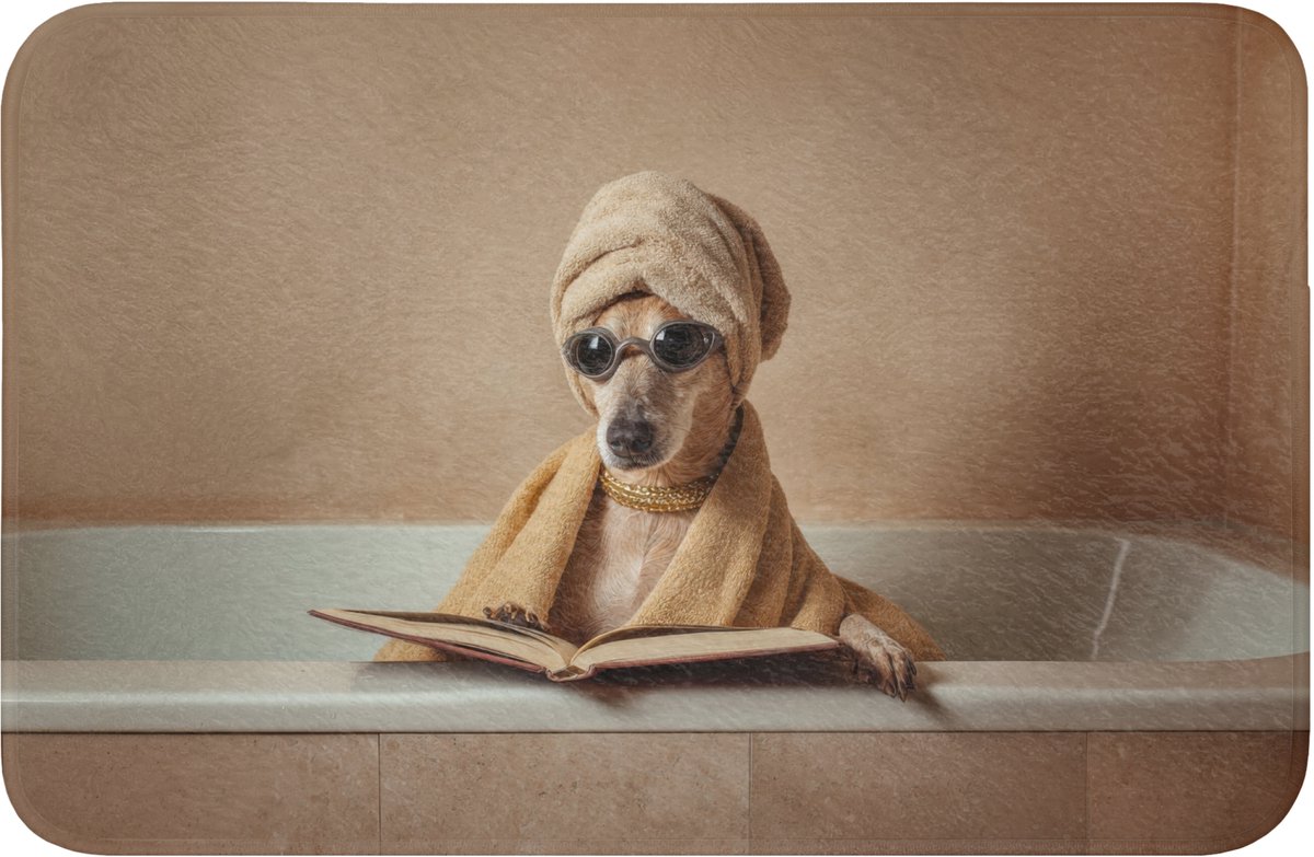 WC mat 60x40 cm - Antislip - Bad - Hond - Boek - Zonnebril - Toiletmat - Vloermat - Douche