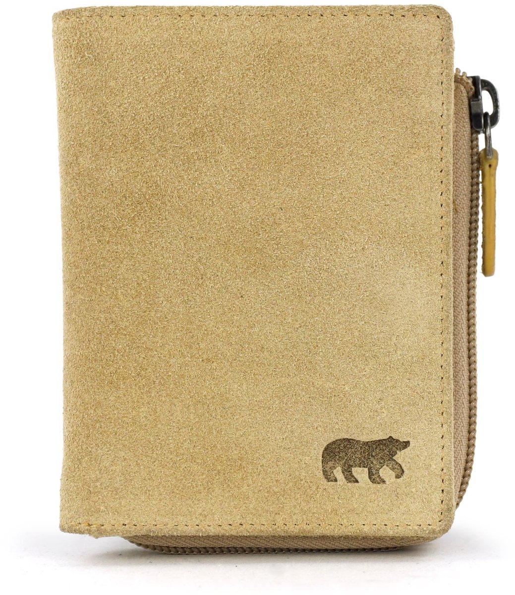 Bear Design Gungun Suede Leren Ritsportemonnee - Bisquit