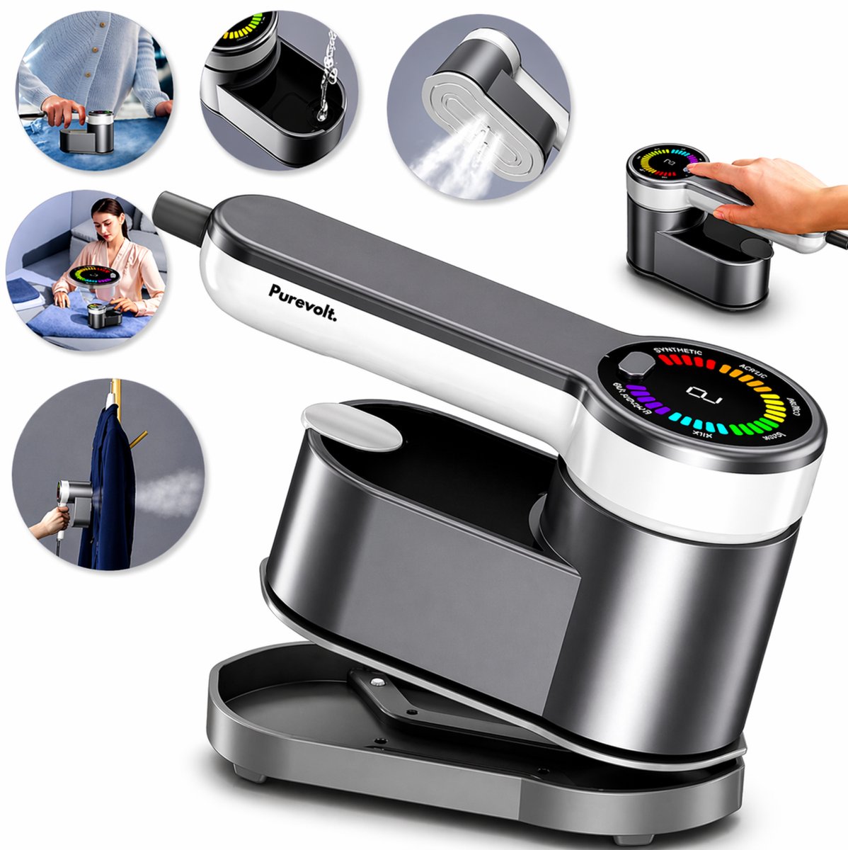 PureVolt Handheld Kledingstomer - 1200W - 120ml Waterreservoir - 6 Stoomstanden - Steamer - Handstomer - Compact En Lichtgewicht - Voor Kleding En Overhemden - Mini Strijkijzer - Stoomapparaat - Kledingstomer - Strijkijzer - Reizen
