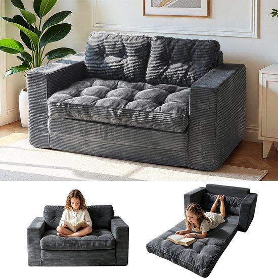 Slaapstoel - Slaapbank - 2-in-1 Uitklapbare Logeerbed - Zetelbed - Slaapfauteuil - Vouwbed - 2 persoons - Zeer comfortabel - 143x227x62 cm - Tot 150 kg Draagvermogen - Grijs