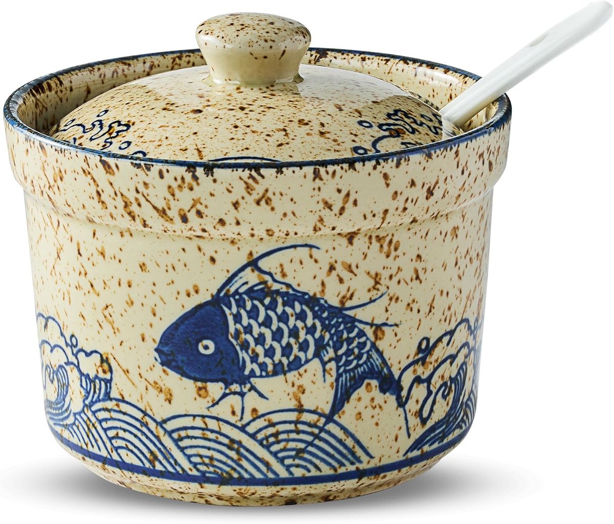 JeiibrZui Keramiek Suikerpot - 300 Ml - 1 Stuk - Wit - Robuuste Kruidenhouder Voor Keuken En Koffiebar