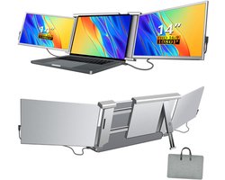 RUX® Professionele Portable Monitor Pro 2024 - Full HD - 13” / 16,5” Tri-Screen - Laptop Scherm Uitbreider - Inclusief Beschermhoes en Kabels - Krachtig - Zilver- 4cm x 34cm x 23cm