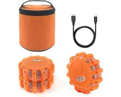 Oplaadbare LED Waarschuwingslampen 3 Set - 9 Lichtstanden incl. SOS - Magnetische Voet - Waterbestendig (IPX5) - Noodverlichting voor Auto & Weg - Incl. Autolader