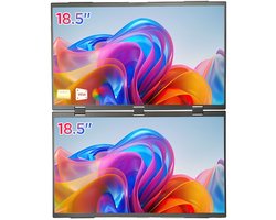 18.5" Dual IPS Draagbaar Monitor – 100Hz, Full HD, Mini HDMI, USB-C 65W – Perfect voor Laptop/PC/Telefoon – Zwart